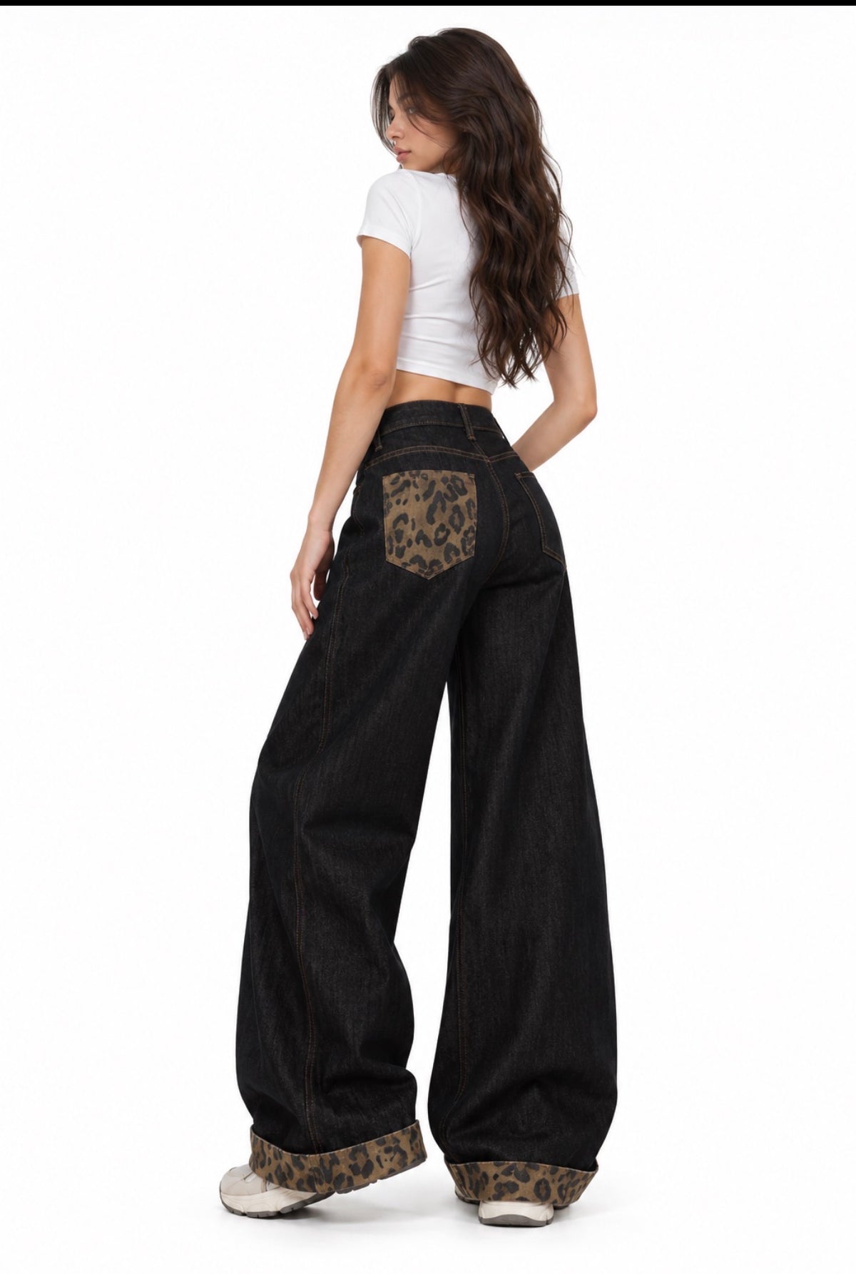 LEOPARD WIDE LEG JEANS