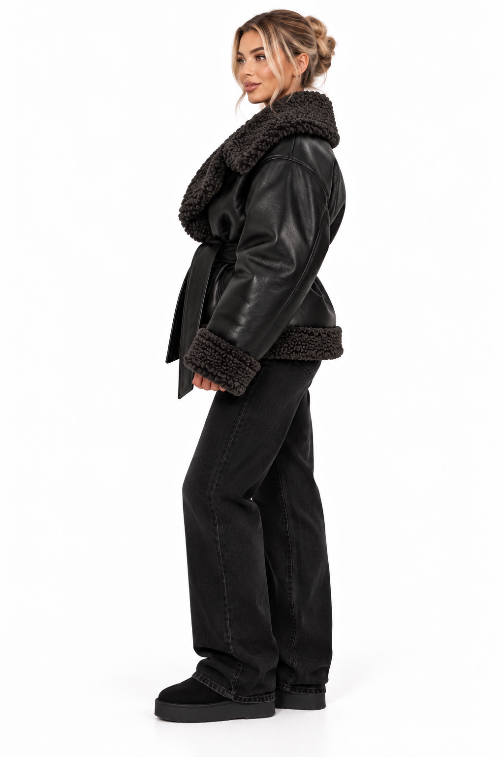 BELTED SHEARLING JACKET