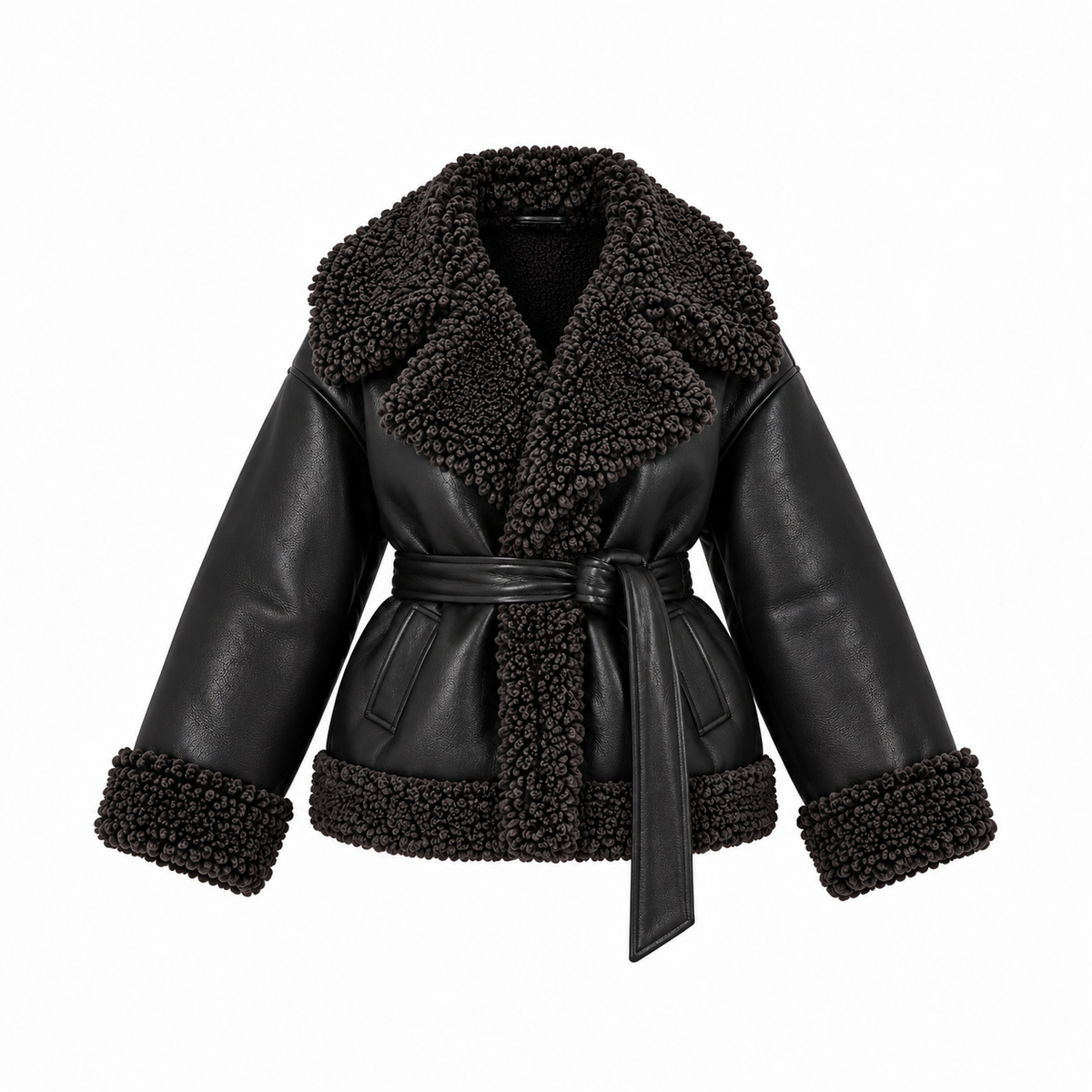 BELTED SHEARLING JACKET