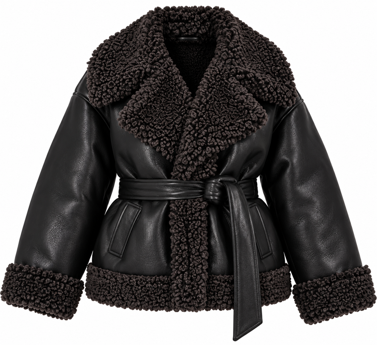 BELTED SHEARLING JACKET