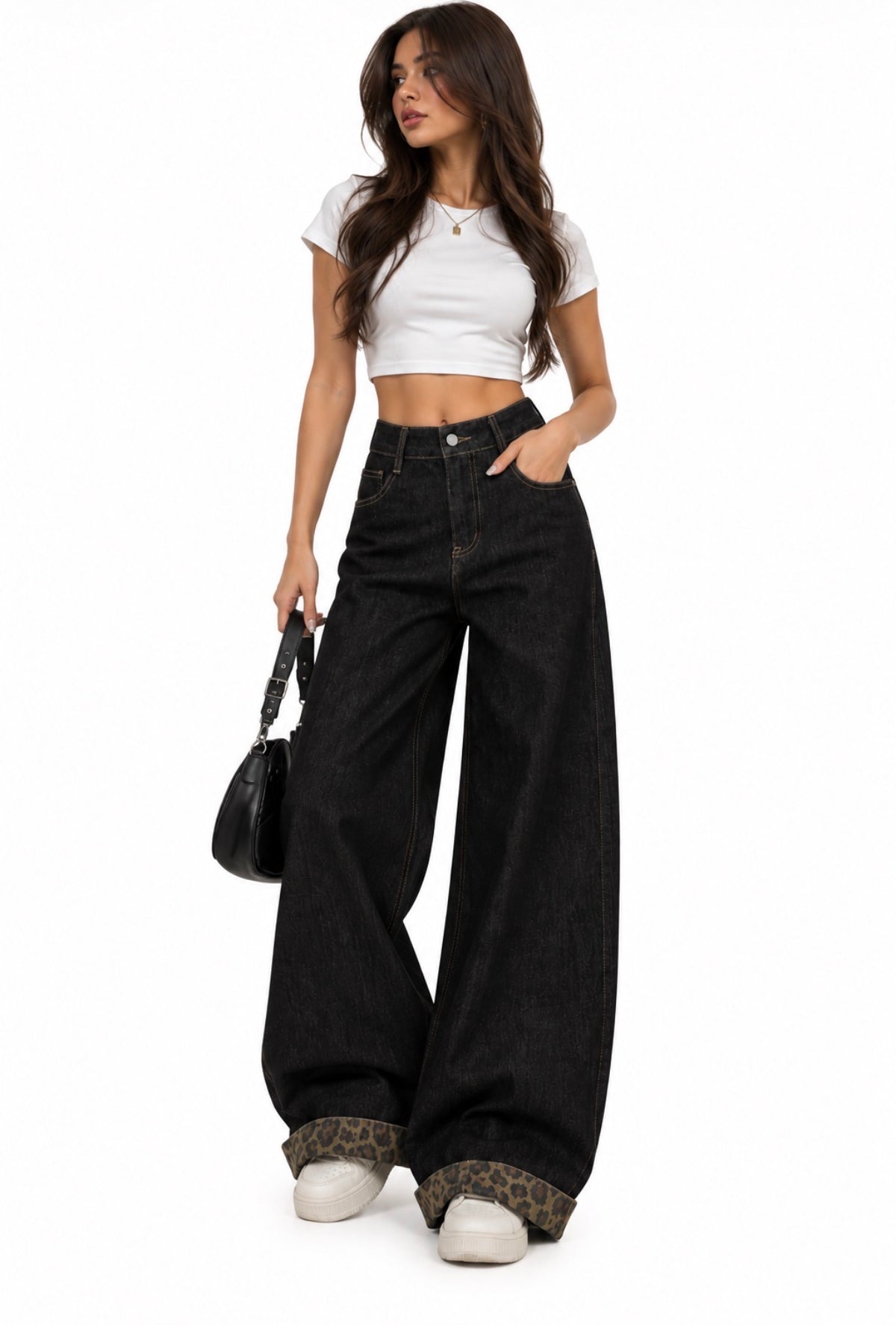 LEOPARD WIDE LEG JEANS