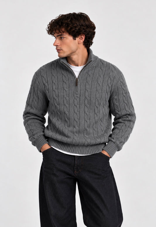 CABLE ZIP SWEATER