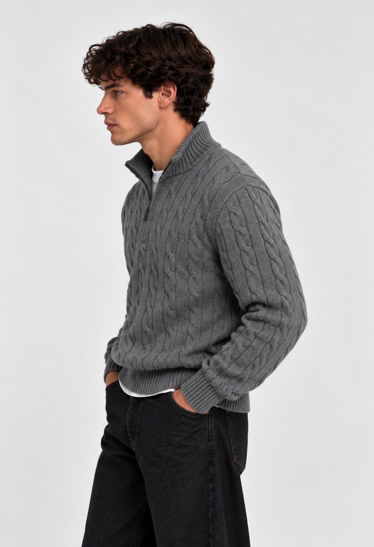 CABLE ZIP SWEATER